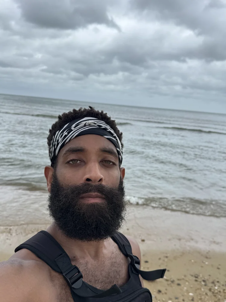 A portrait by the ocean