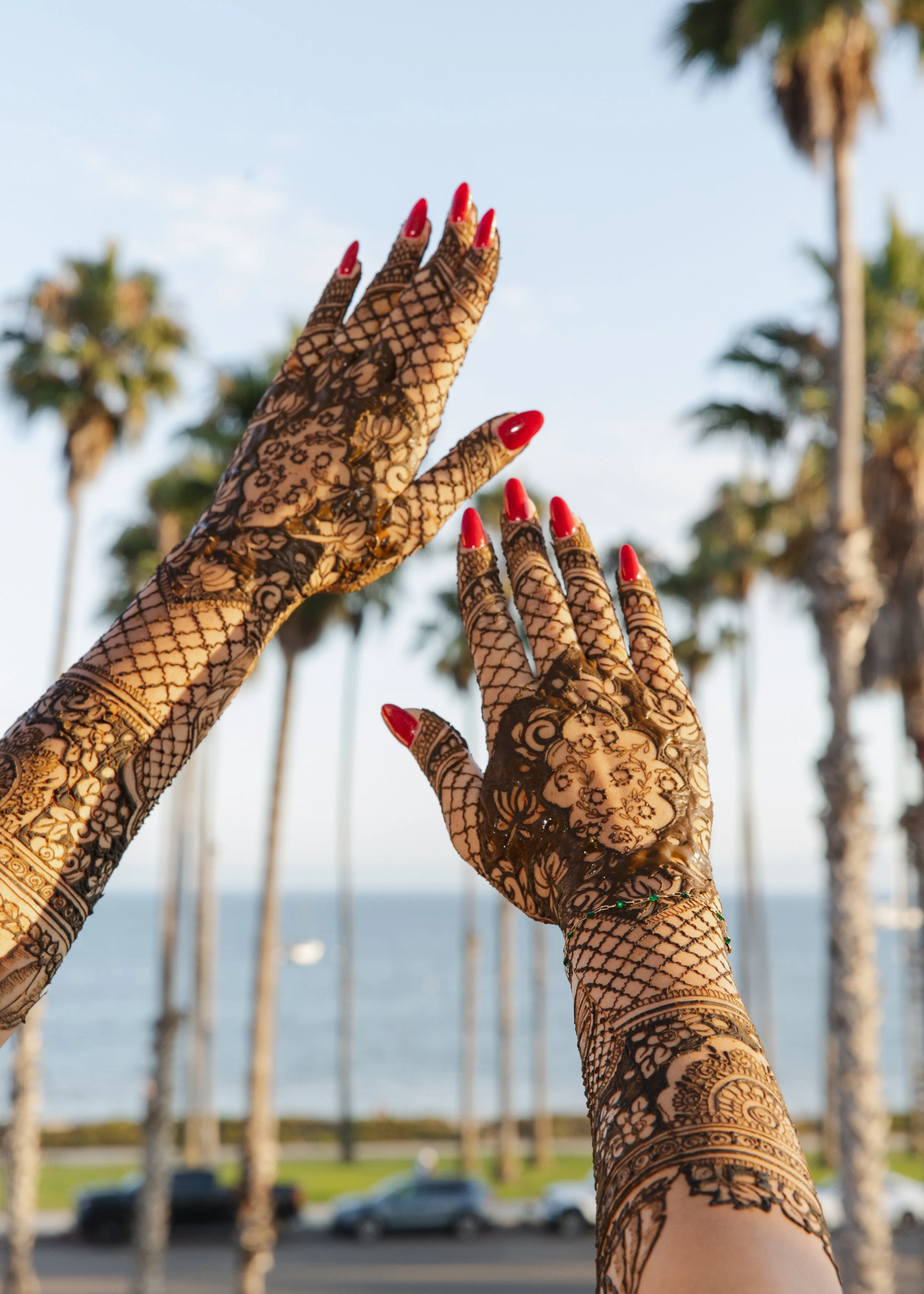  Close-up of bridal mehndi design on hands, Los Angeles South Asian wedding photographer 
