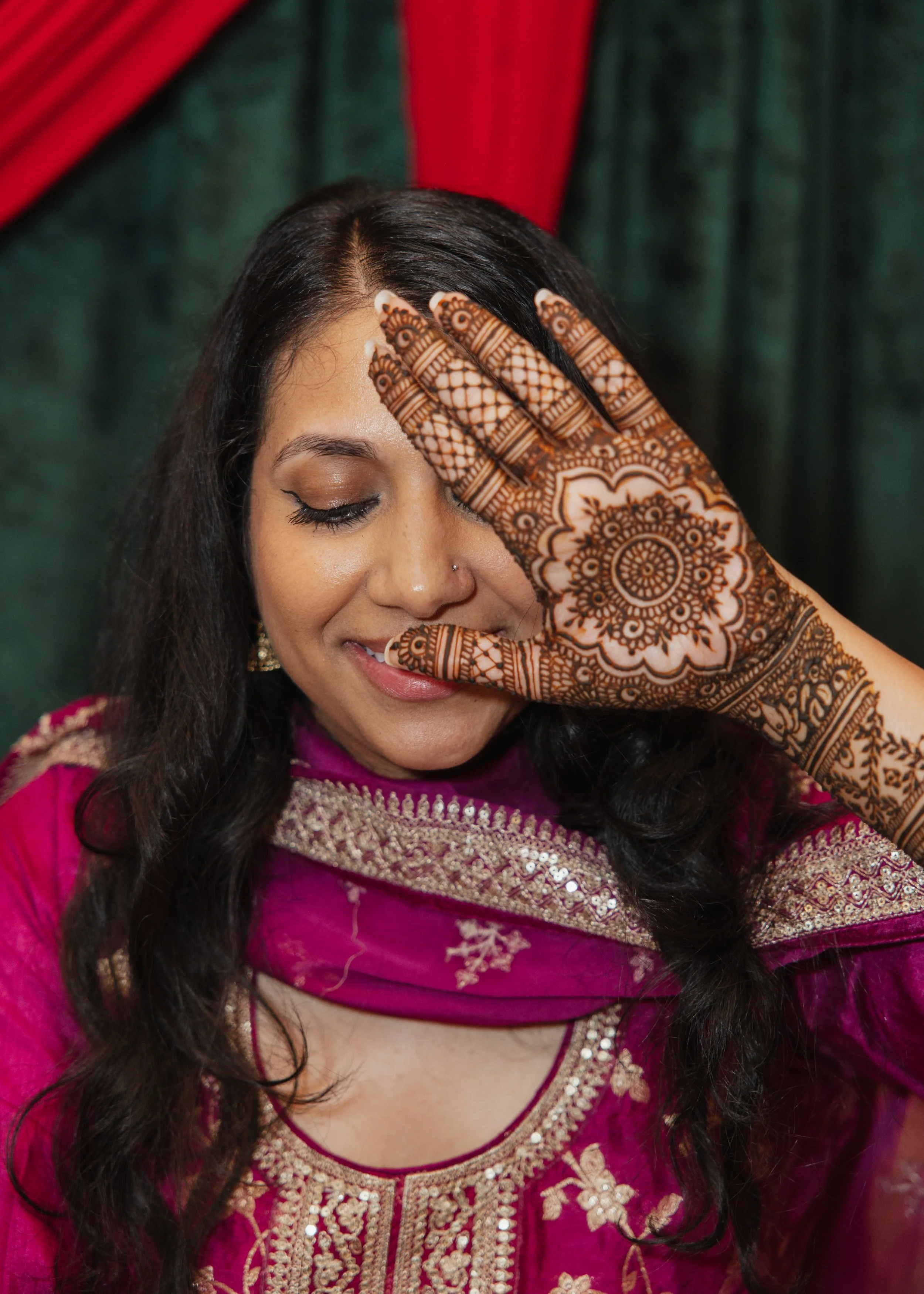  Evening mehndi celebration with henna and string lights, Orange County South Asian wedding 