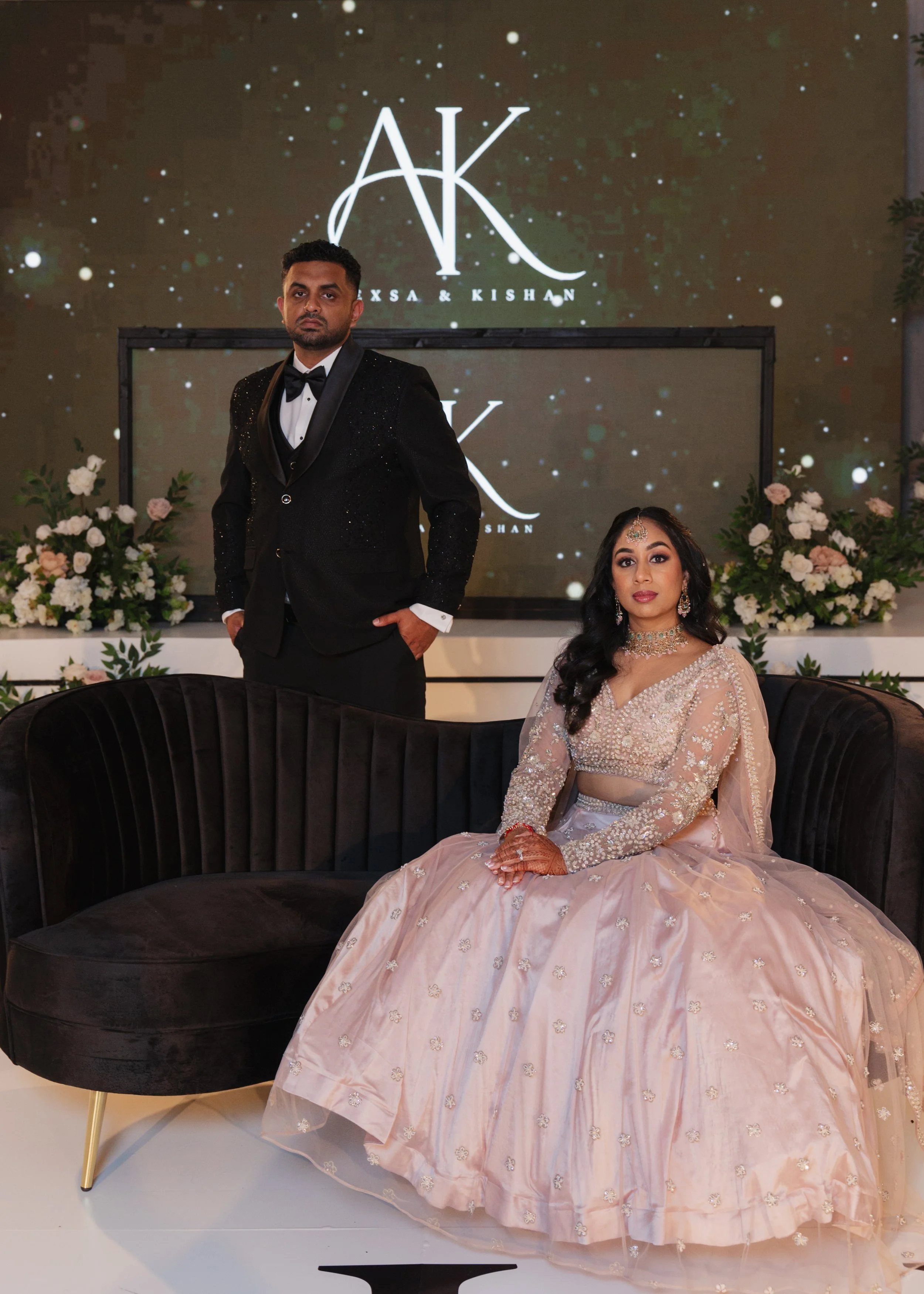  Bride's reception look during South Asian wedding celebration 