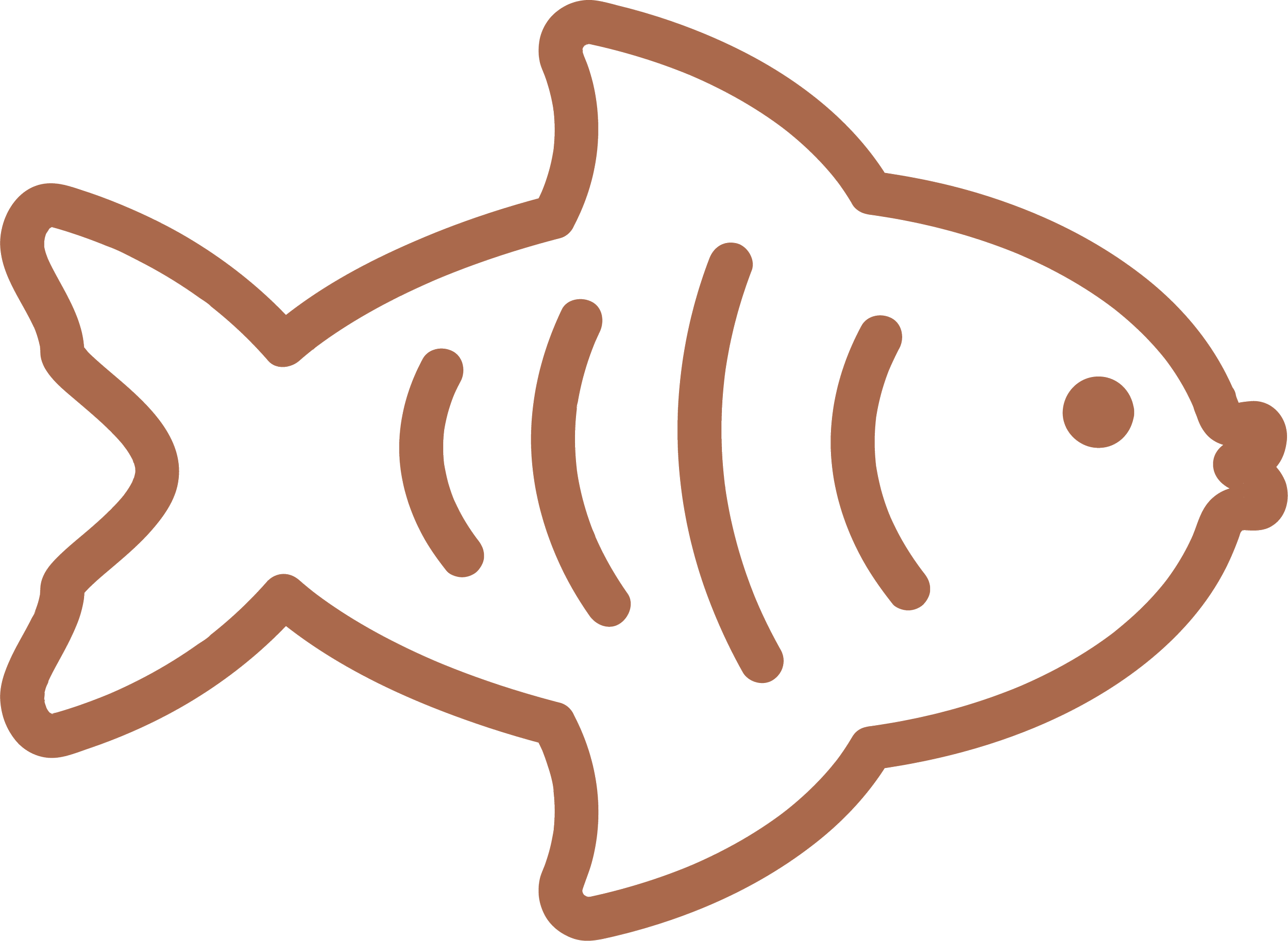Line drawing of a cat face with whiskers, almond-shaped eyes, and a nose, in brown outline.