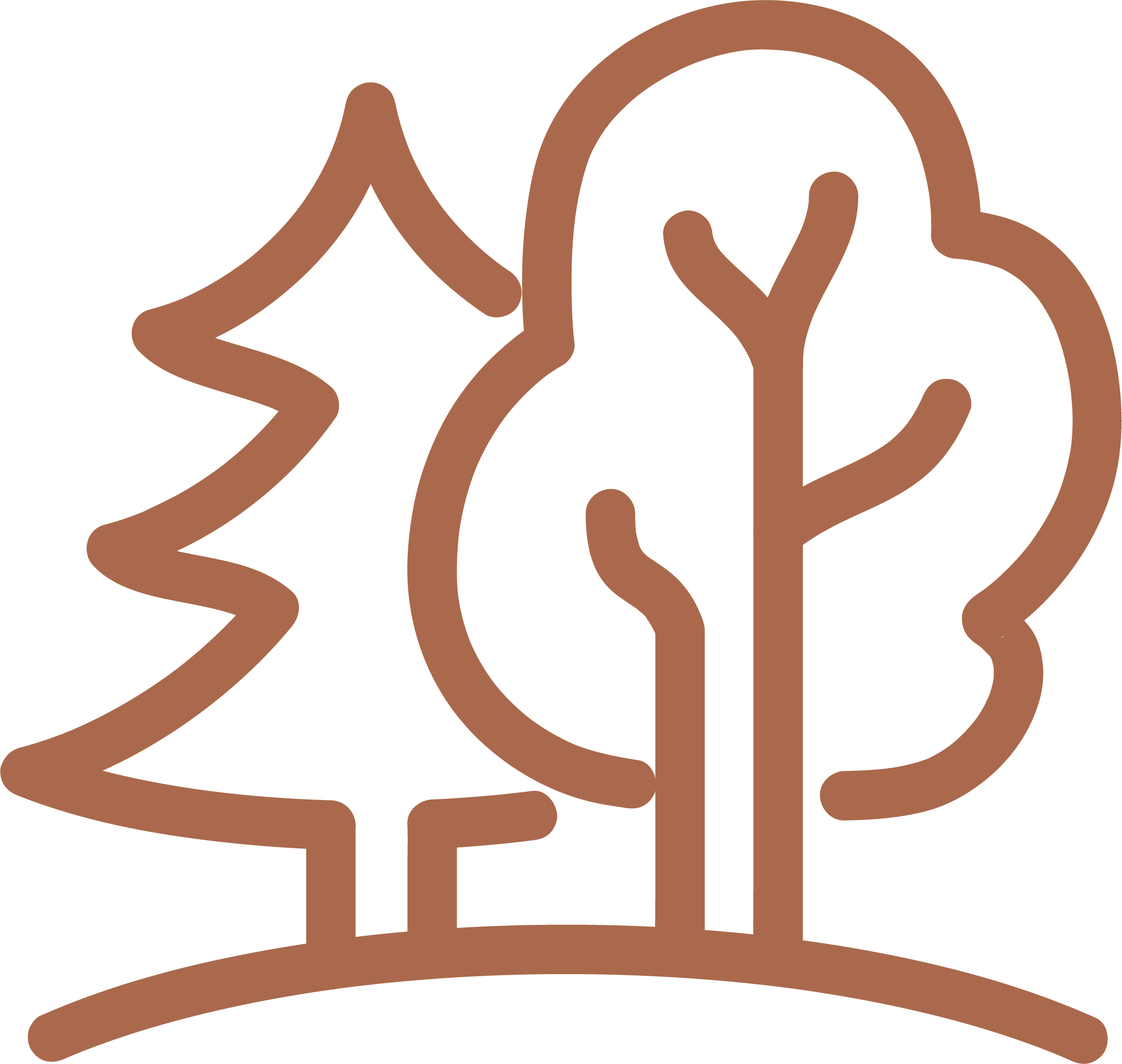 A stylized, minimalist brown outline of a dog's face on a black background.