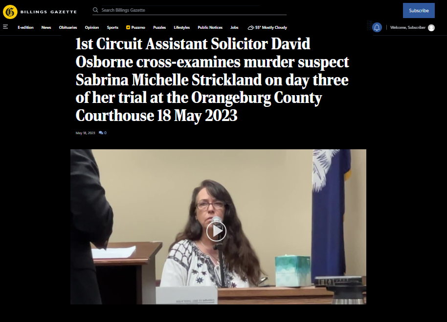 News coverage of David Osborne, then a senior prosecutor, cross-examining a defendant during a felony trial.