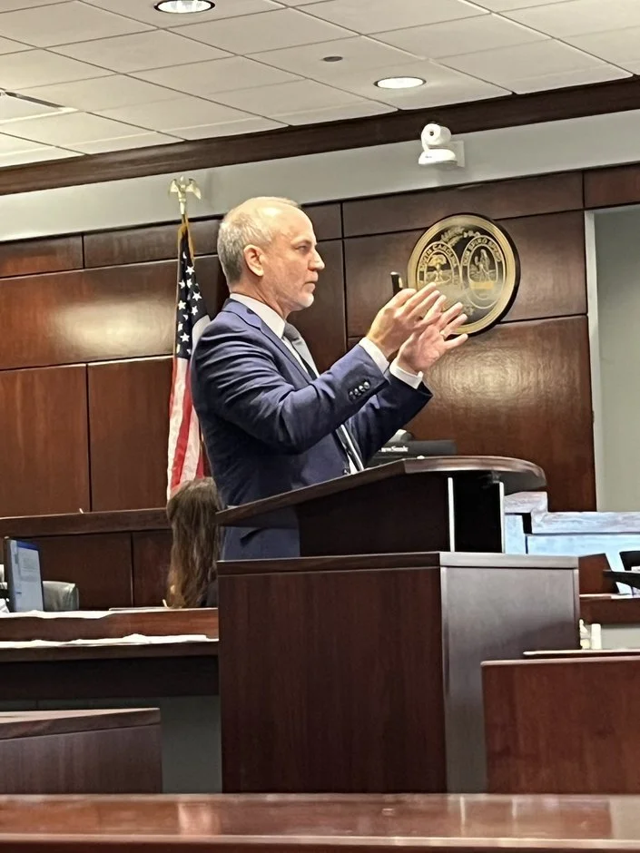 David Osborne, Charleston criminal defense and personal injury attorney, presenting in a courtroom.