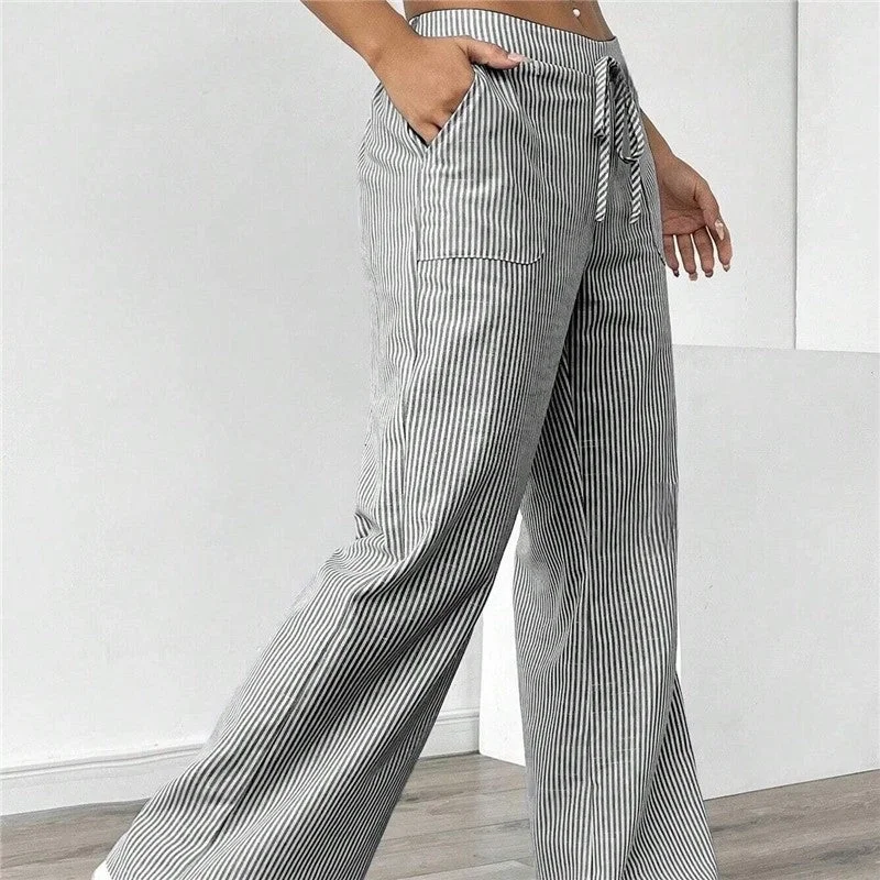 Casual Striped Trousers — Dark Grey