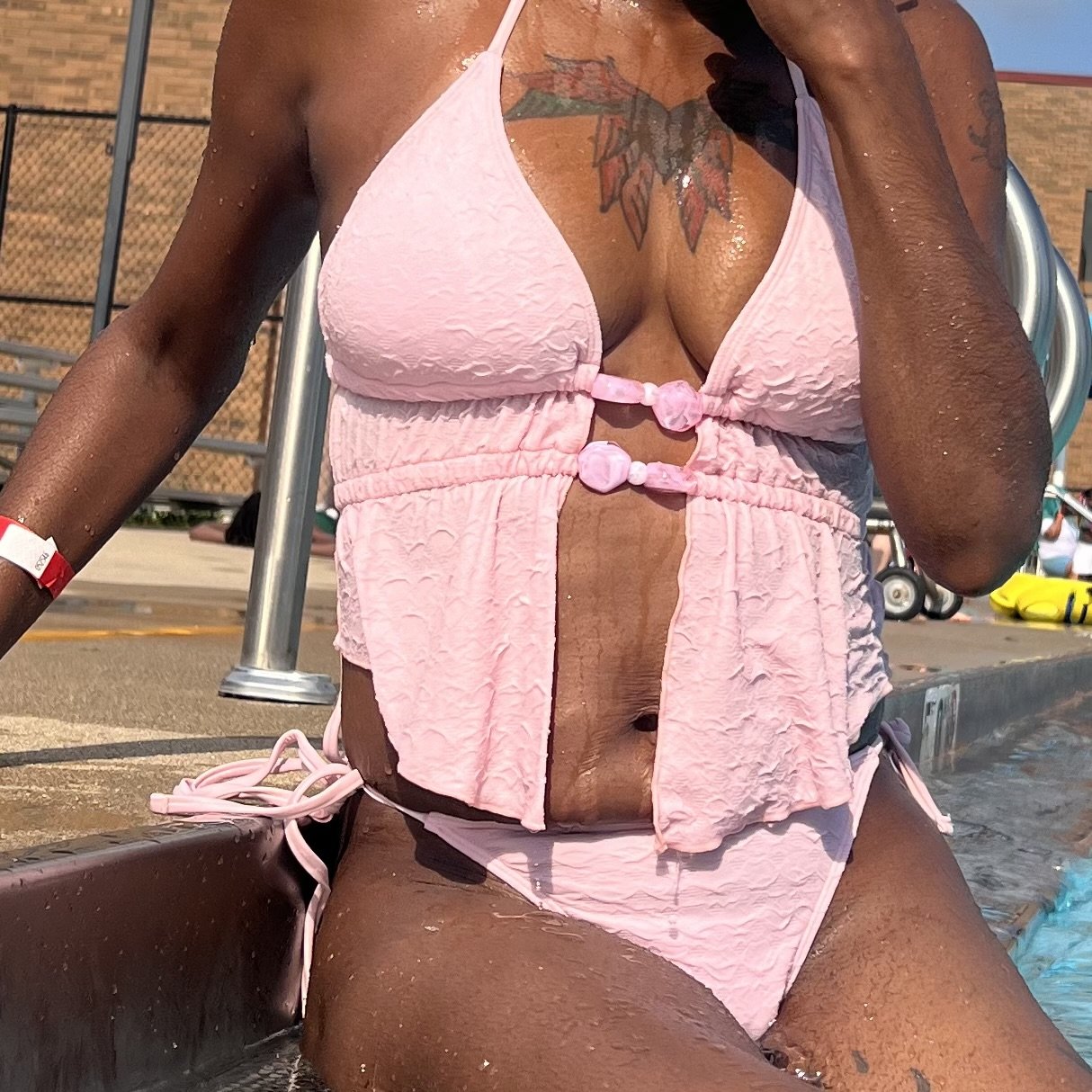 Pink Swimsuit With White & Pink Beads