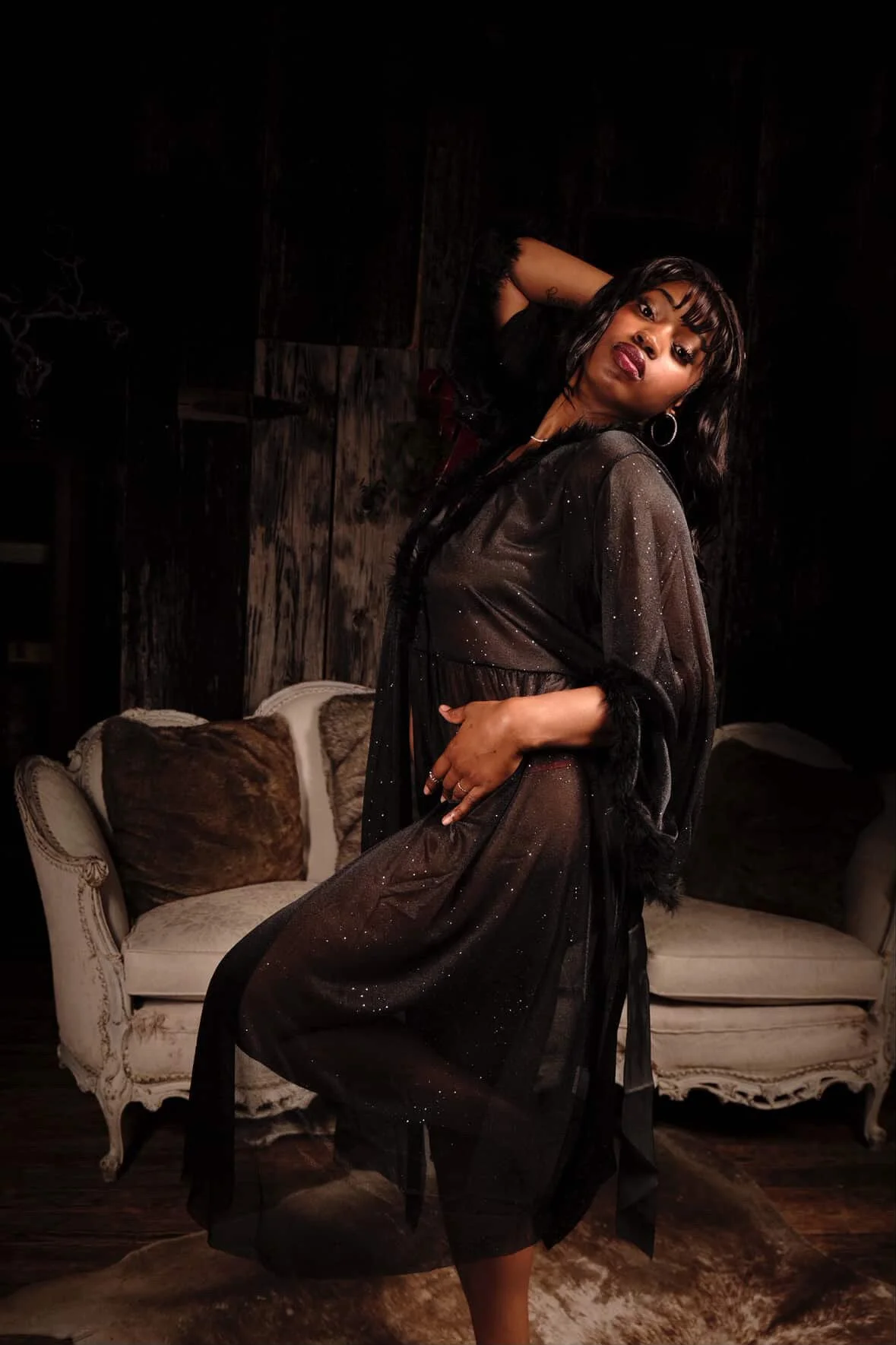Black Glitter Lingerie Robe