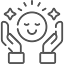 Smiling face with hands cupped around it, expressing happiness or care.