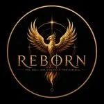 A circular logo with a golden phoenix at the center, wings spread upward, and the word 'REBORN' in gold uppercase letters beneath it.