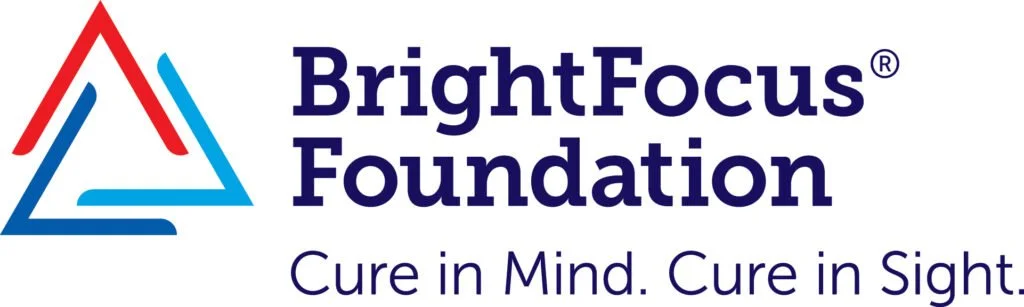 BrightFocus Foundation logo with a stylized triangle in red, blue, and light blue, and the tagline 'Cure in Mind. Cure in Sight'.