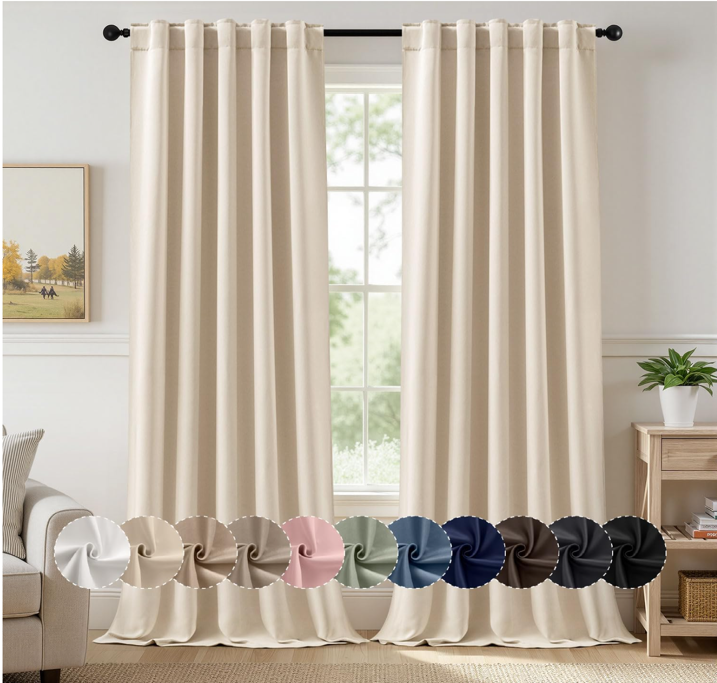 MIULEE Cream Beige Pinch Pleat Blackout Curtains