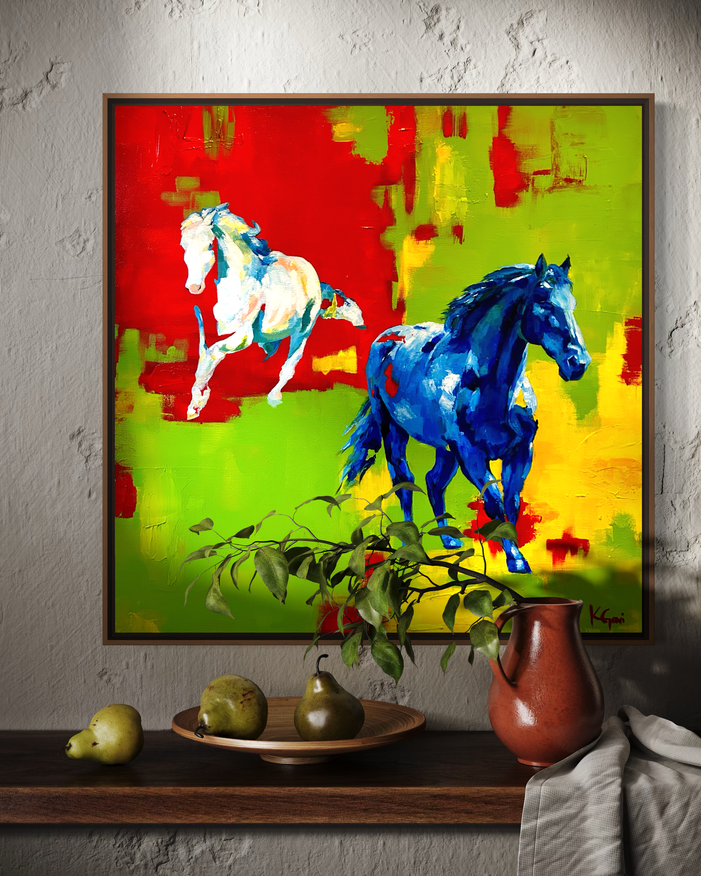 western modern horse painting red blue green contemporary pop art