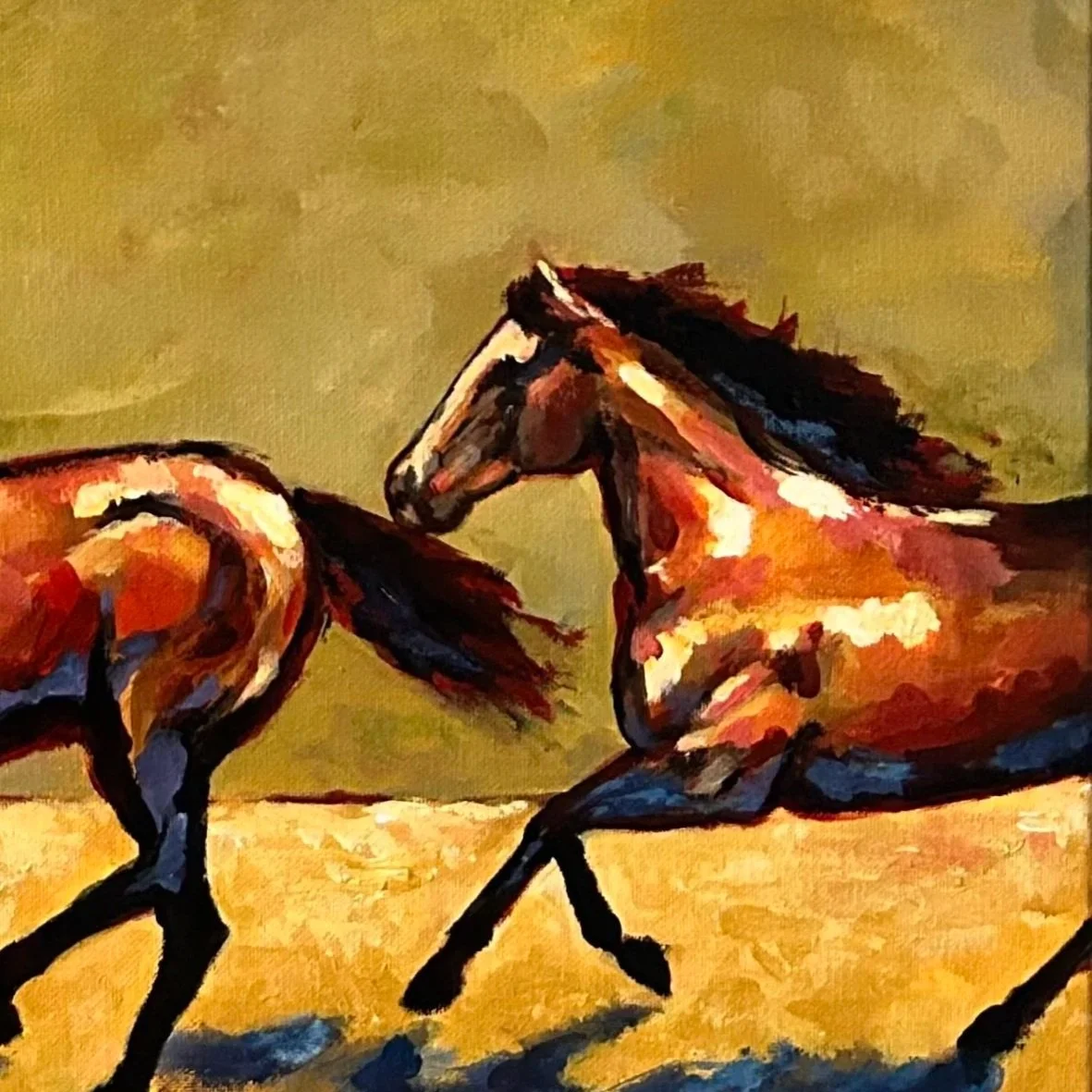 painting of horses running abstract