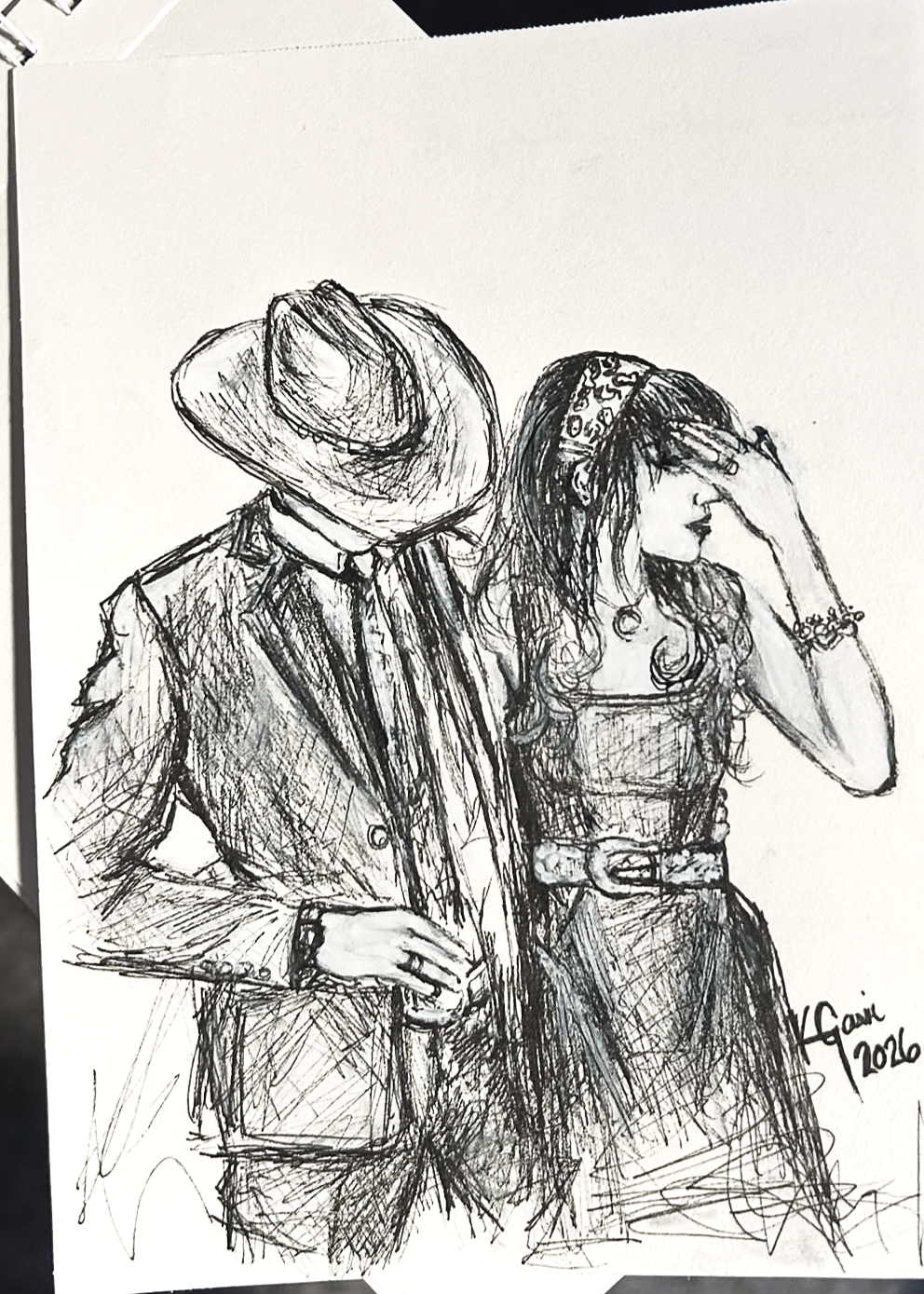 black and white drawing cowboy custom