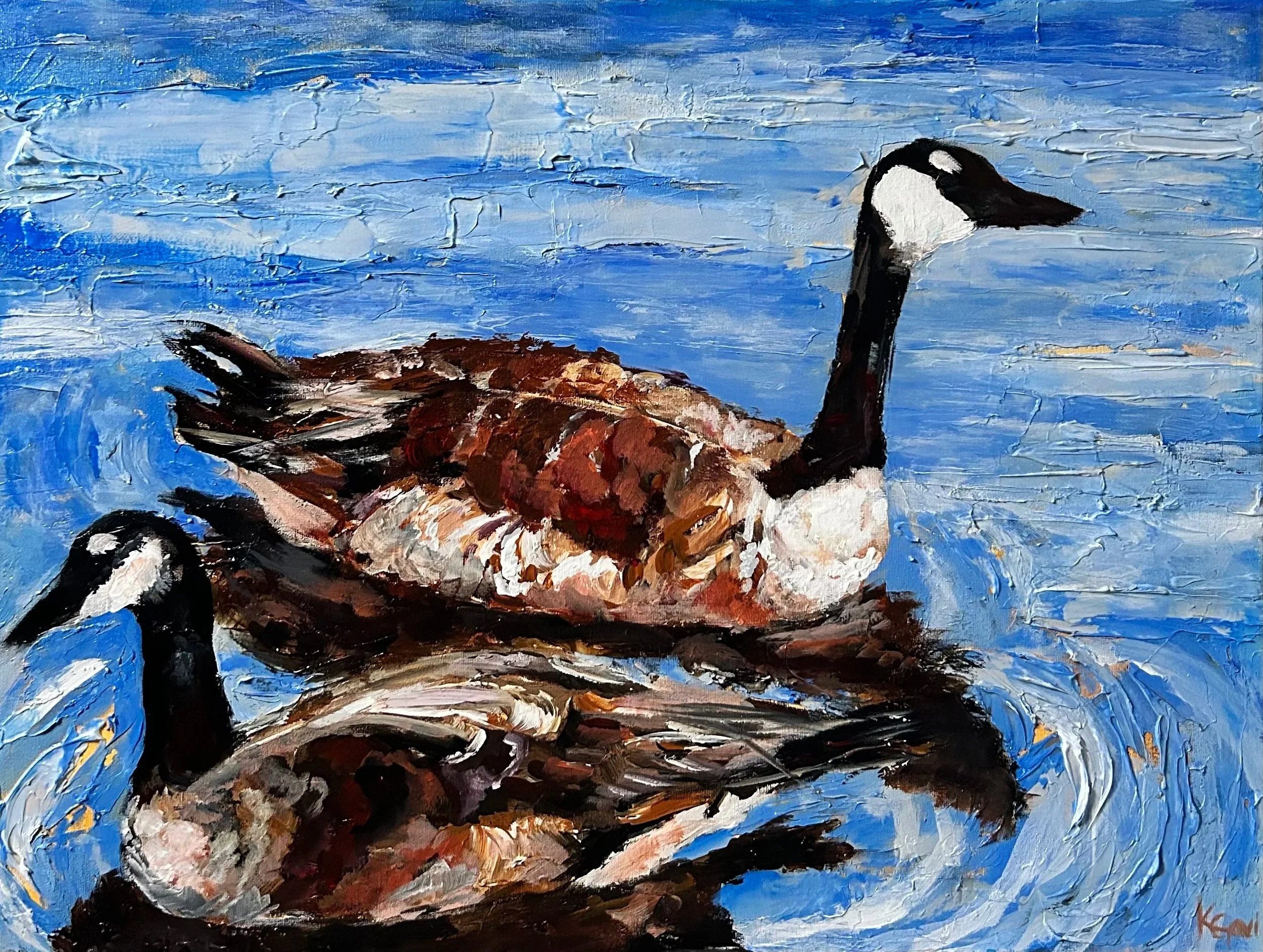 canadian geese art goose texture painting blue abstract modern
