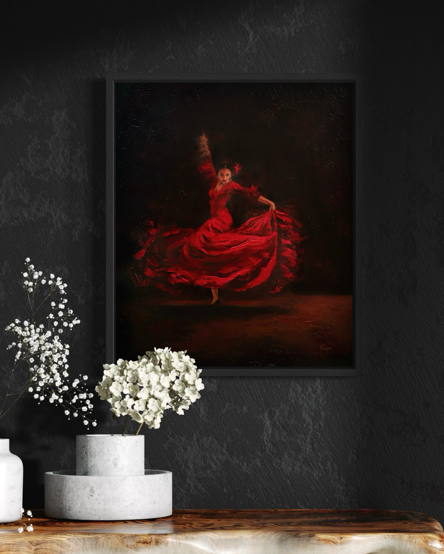 flamenco red dress dancer painting