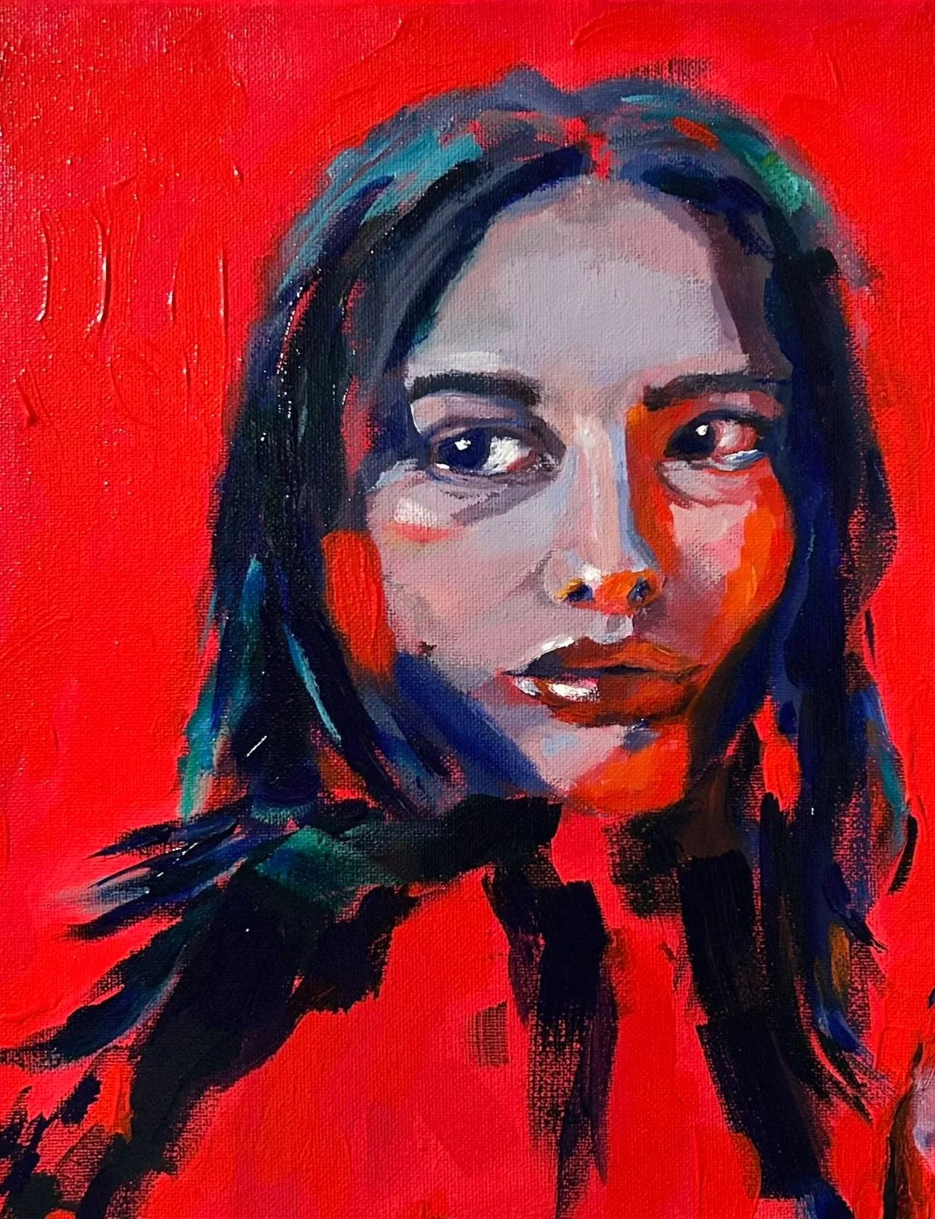 girl looking back painting portrait contemporary