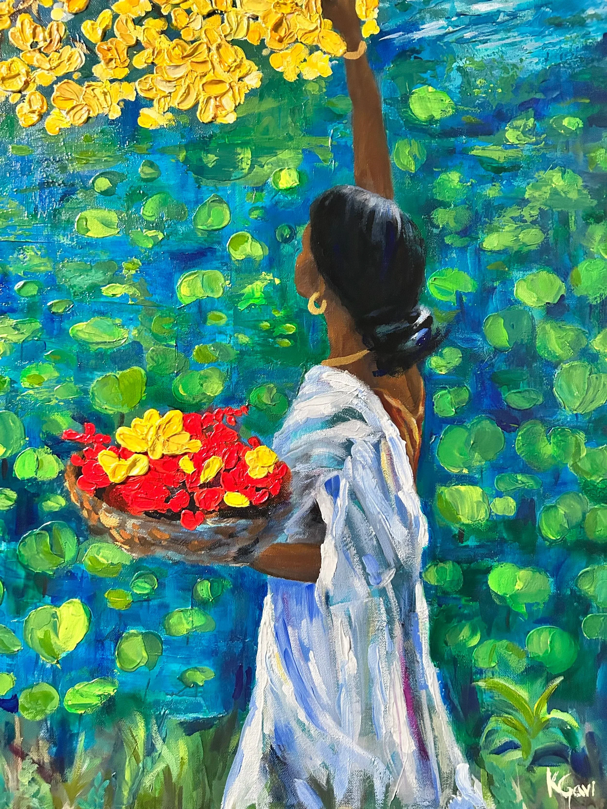 basket of flowers painting for wall