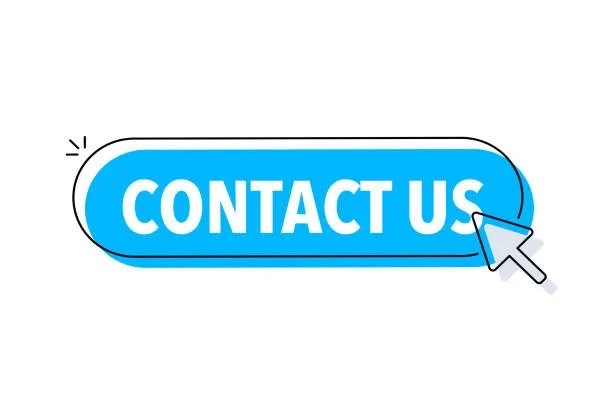 Blue button with white text saying 'Contact Us' and a cursor icon pointing towards it.