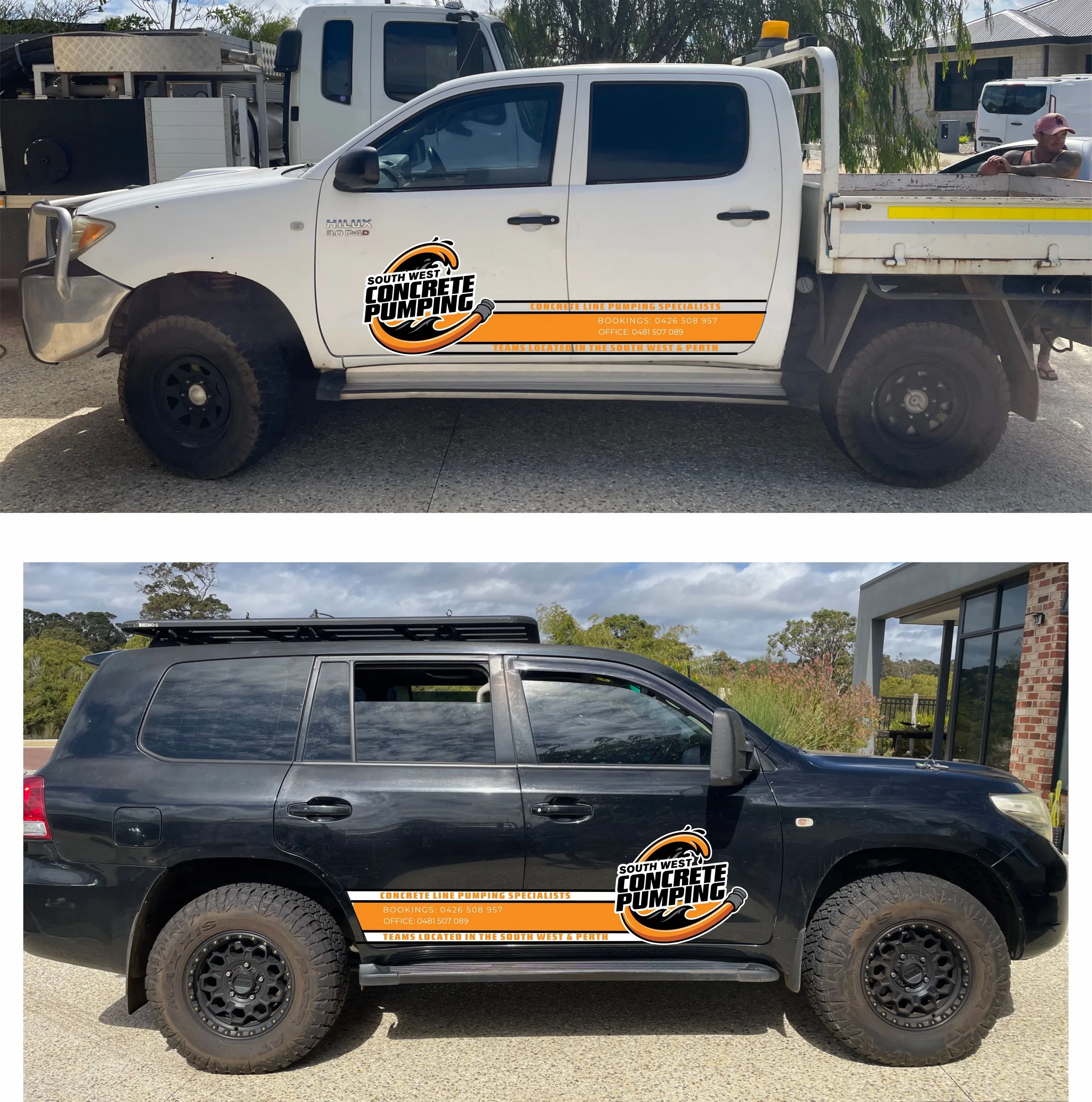 Meet the SWCP fleet — Mitsubishi Fuso line pump trucks, Win Engineering WP-80LPPNS long-line pump unit, and fully equipped support vehicles. Servicing Perth, South West WA and beyond