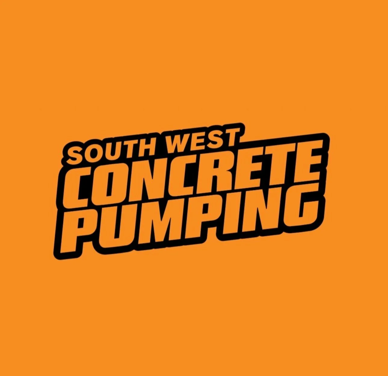 Logo for South West Concrete Pumping with bold orange background and black text.