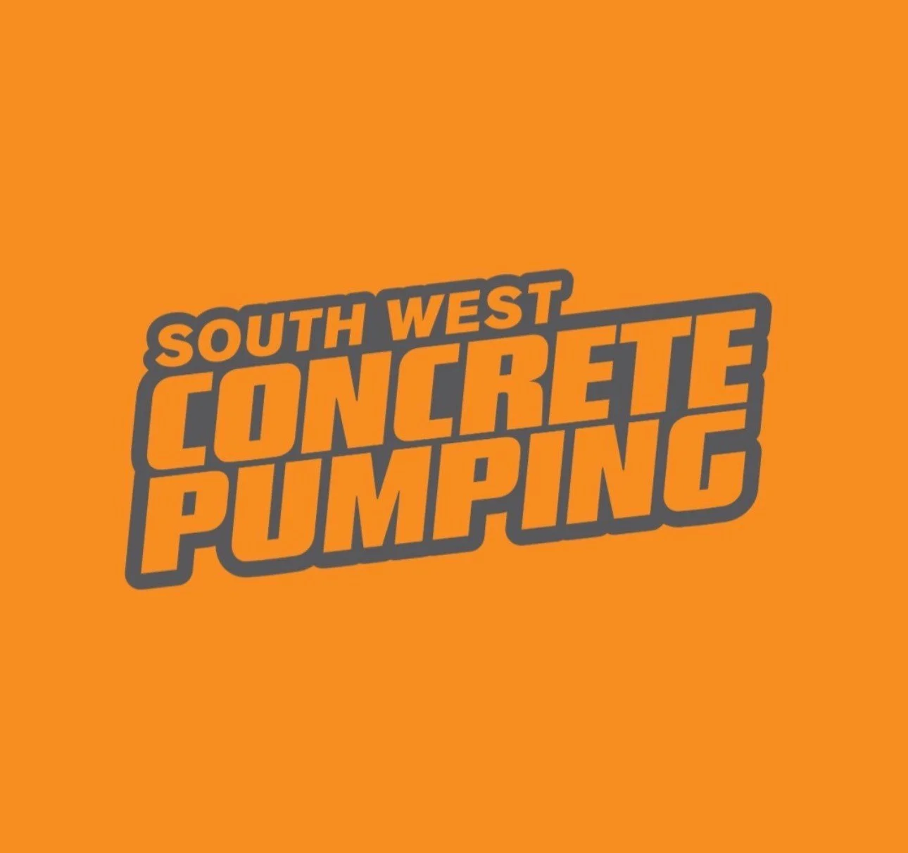 Logo for South West Concrete Pumping with orange background and bold gray text