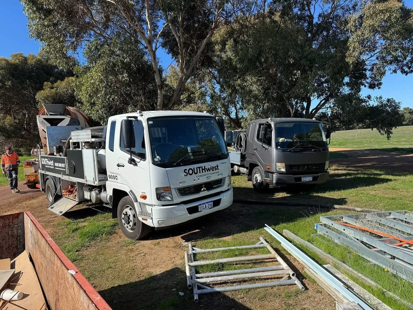 Close up of concrete pump hose and line during an active pour Perth Western Australia