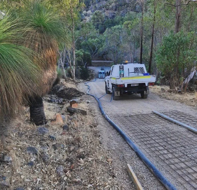 Concrete line pumping in progress Perth residential slab