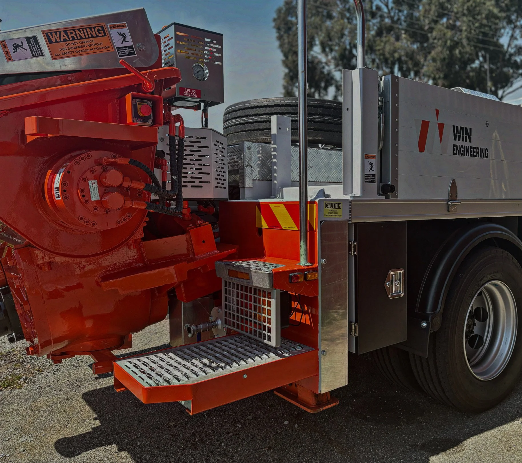 Meet the SWCP fleet — Mitsubishi Fuso line pump trucks, Win Engineering WP-80LPPNS long-line pump unit, and fully equipped support vehicles. Servicing Perth, South West WA and beyond