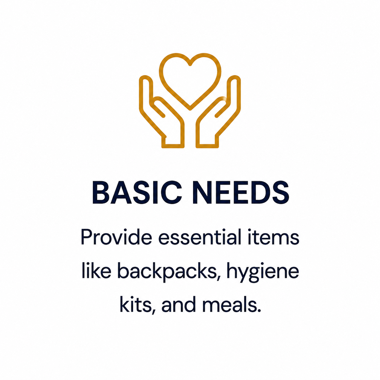 Basic needs icon representing Next Level Ascent Inc.'s commitment to providing backpacks, hygiene kits, meals, and essential resources to support youth and families.