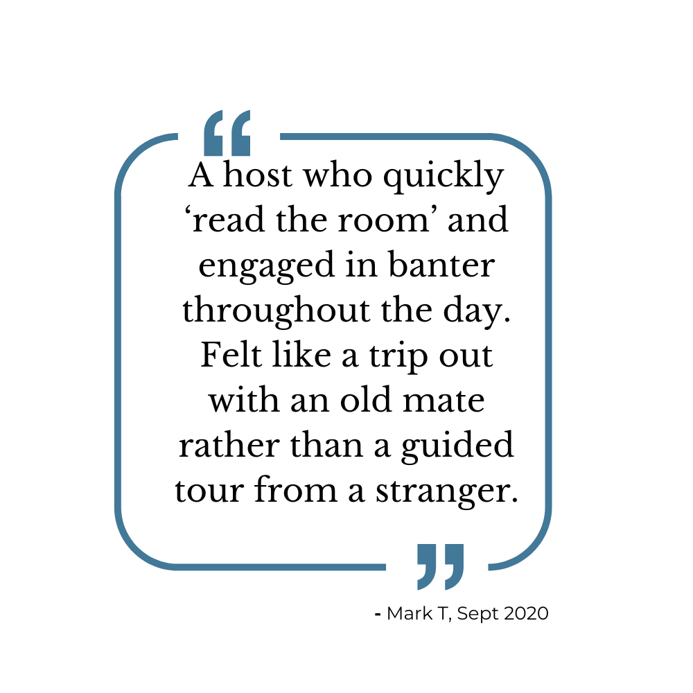 Quote about a hosting style that involves engaging banter and reading the room.