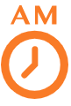 オレンジ色の時計のアイコンに「AM」の文字