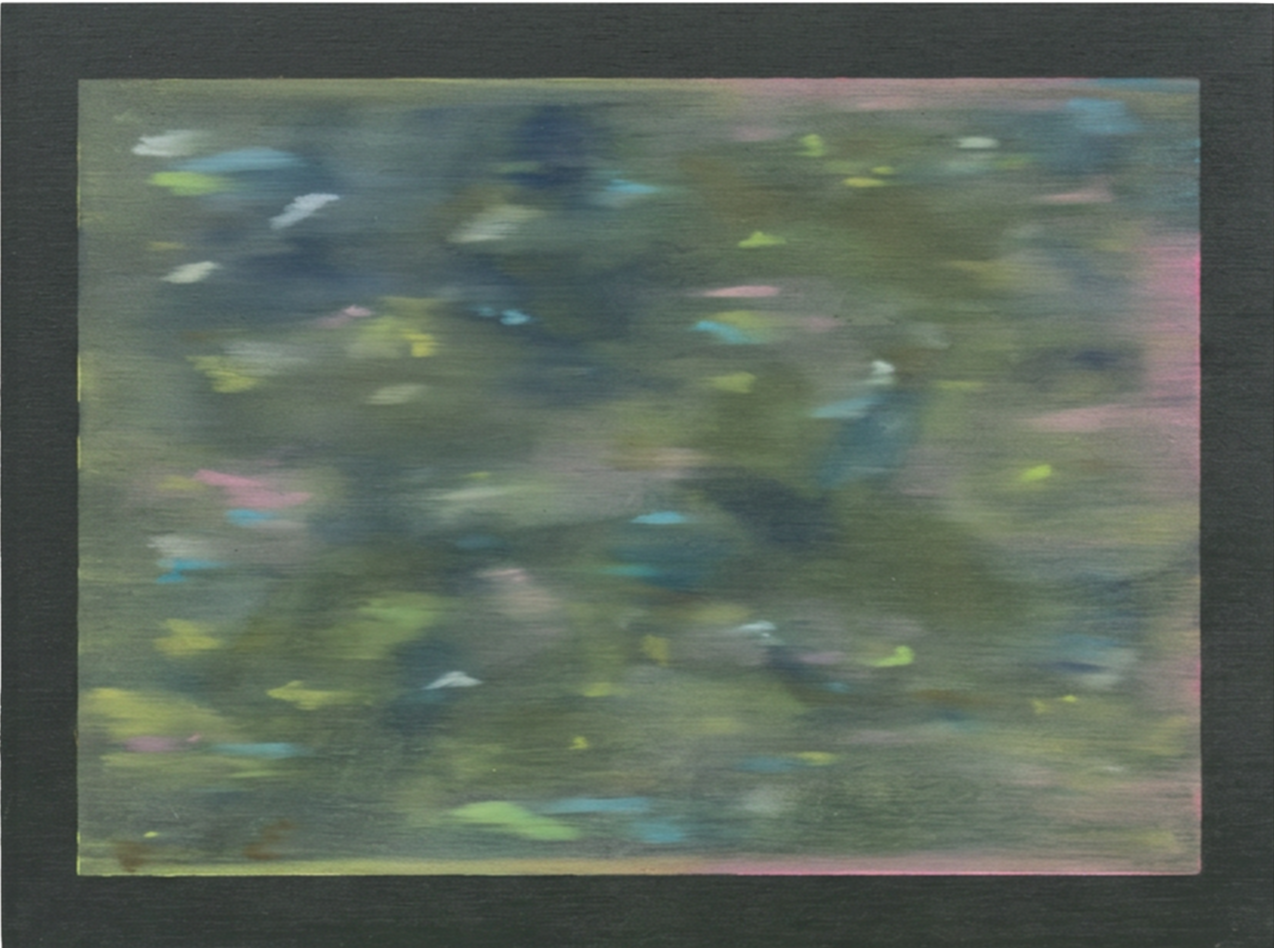 Abstract blurred image with hints of green, blue, pink, and yellow colors.