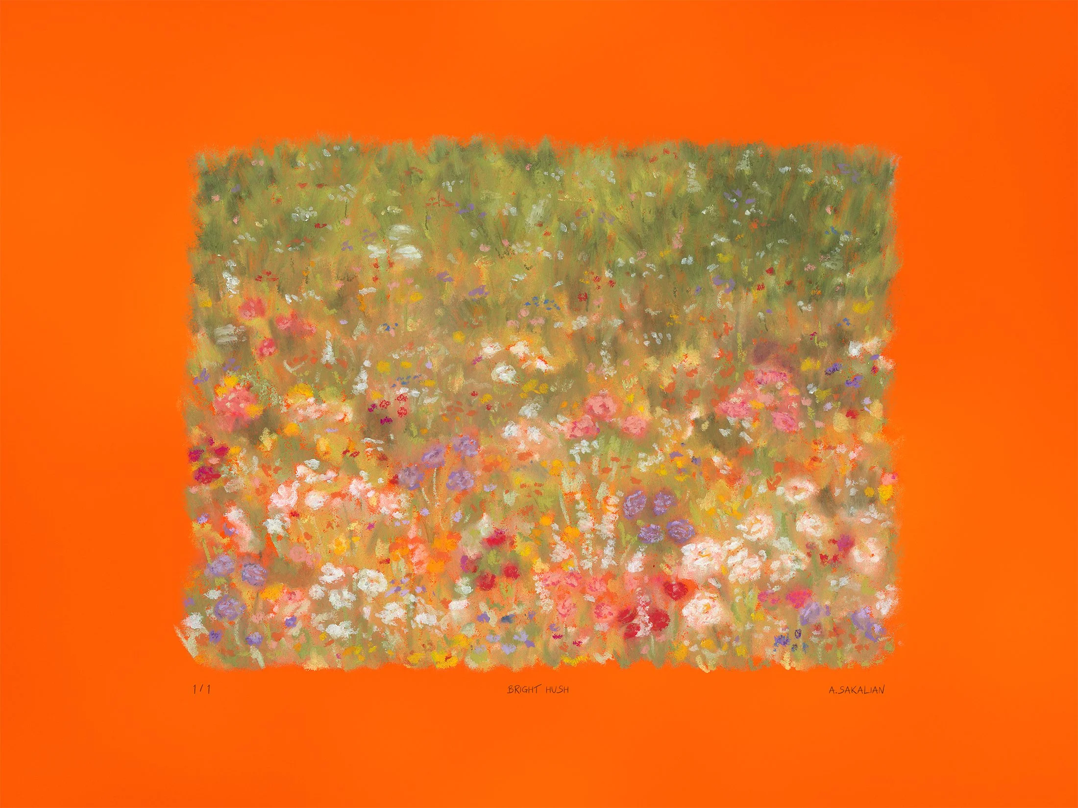 Bright Hush limited edition archival print, abstract botanical oil pastel art