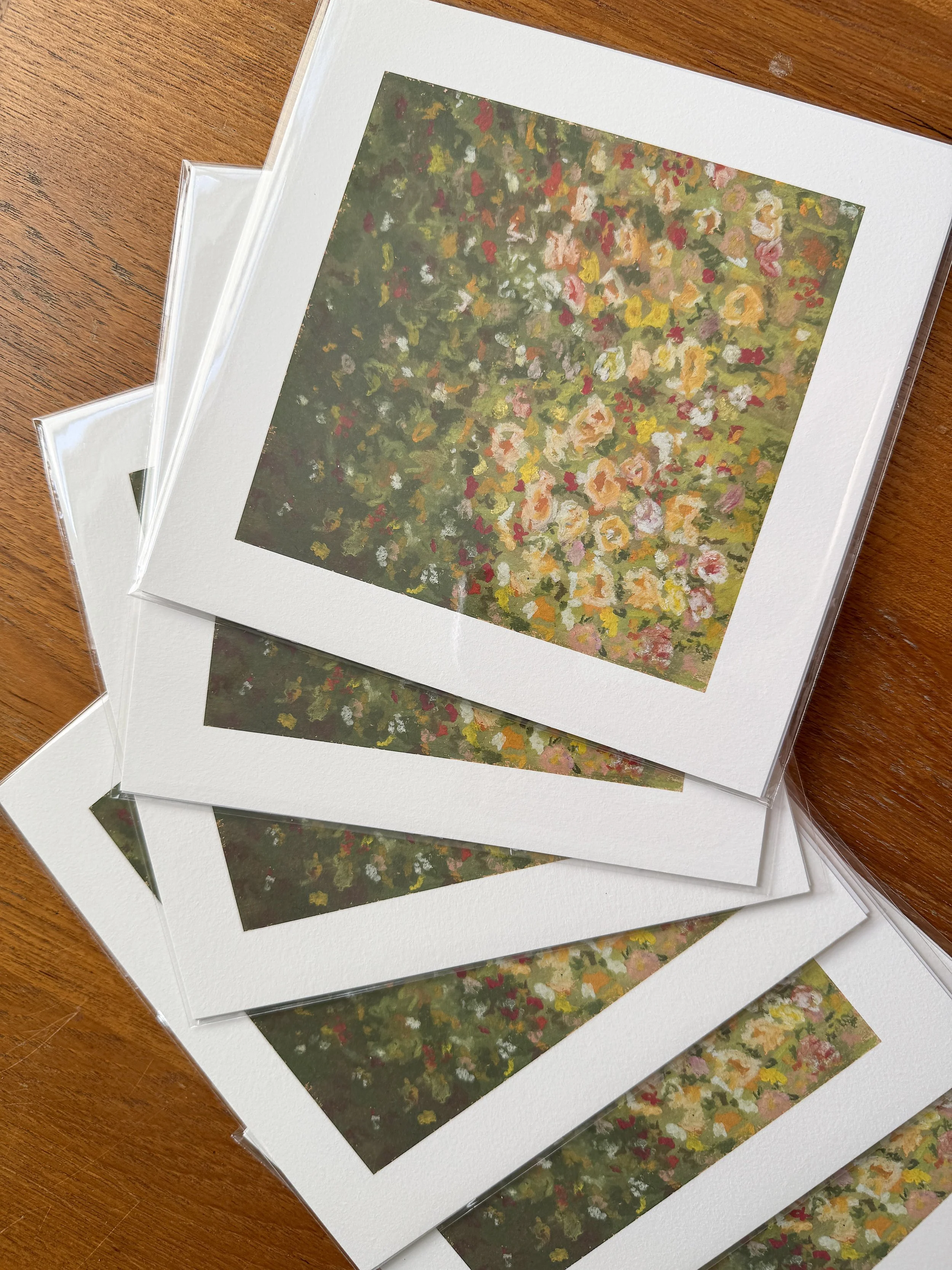 Melted Meadow archival giclee prints stacked, abstract botanical oil pastel art