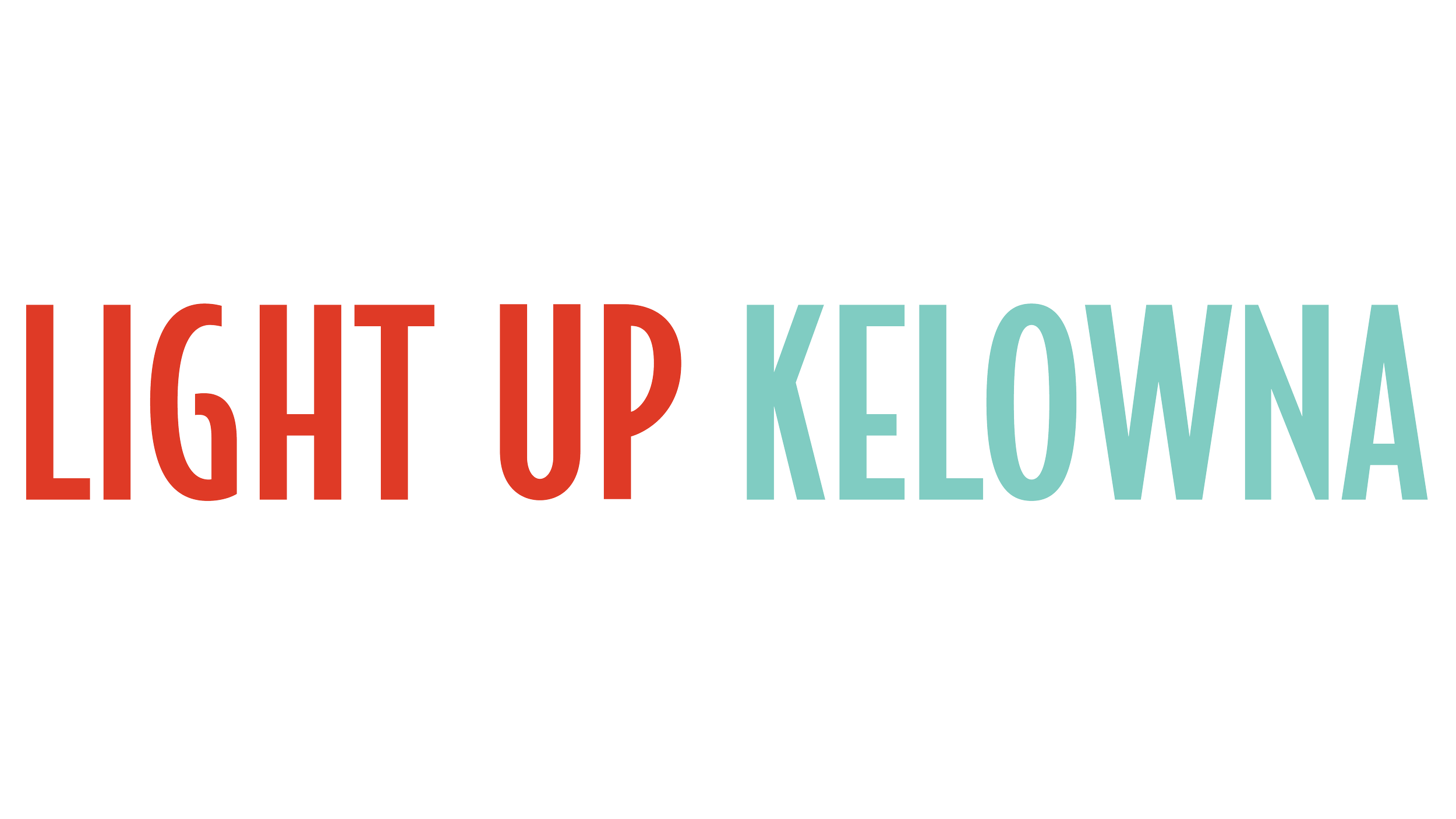 Graphic with the text 'Light Up Kelowna' in bold red and light blue letters.