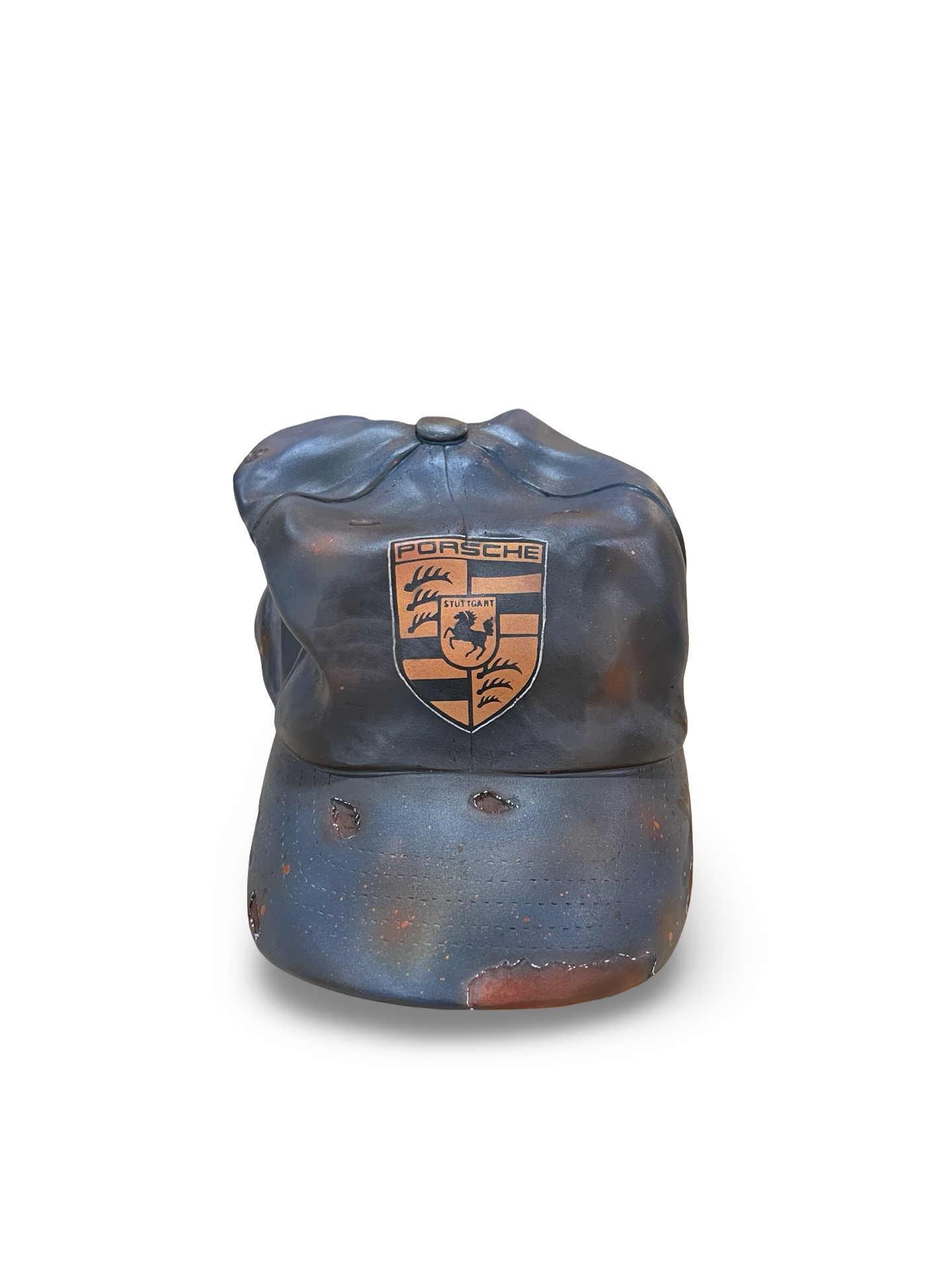 Wood Carved Porsche Hat - Basswood, Leather Paints