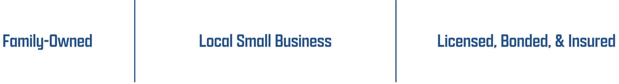 A banner with three sections highlighting a business's key qualities: family-owned, local small business, licensed bonded and insured.