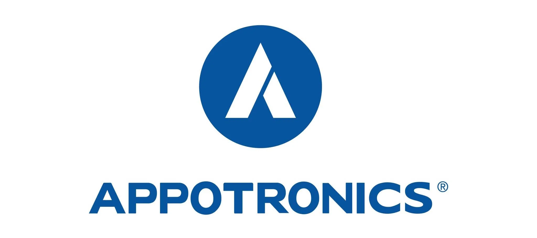 A blue circle logo with a white stylized 'A' inside, above the word 'APPORTONICS' in blue capital letters.
