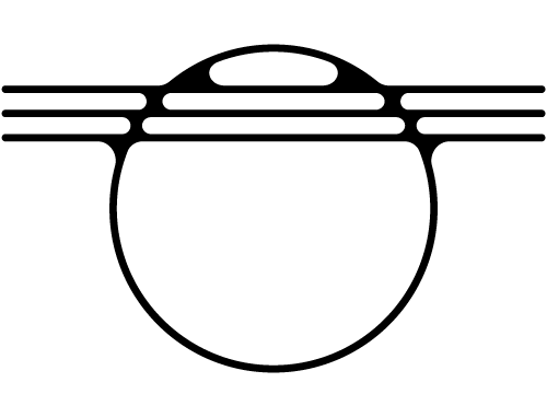 A circle with three lines towards the top