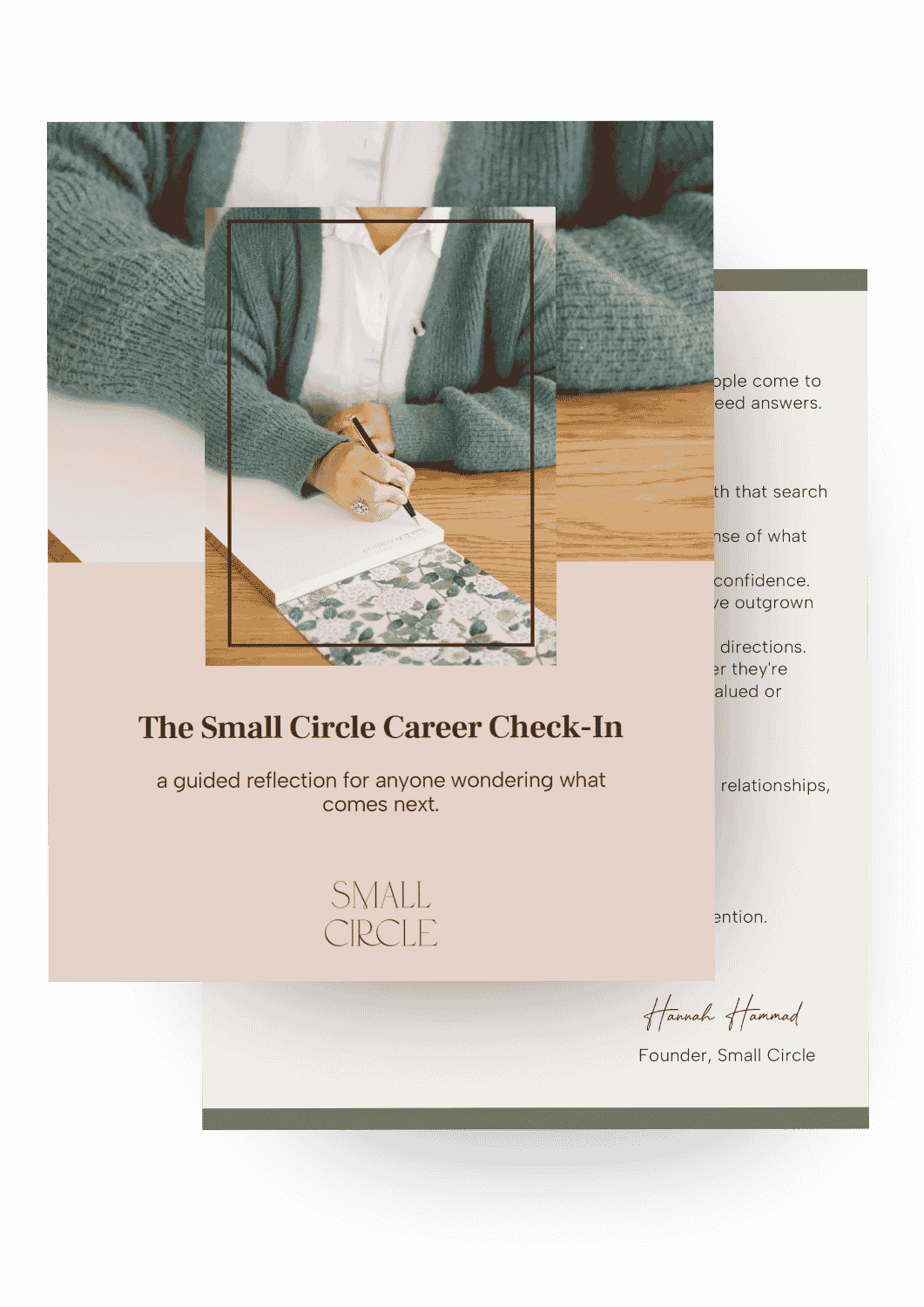 A mock up showing the cover of the Small Circle Career Check-In PDF download
