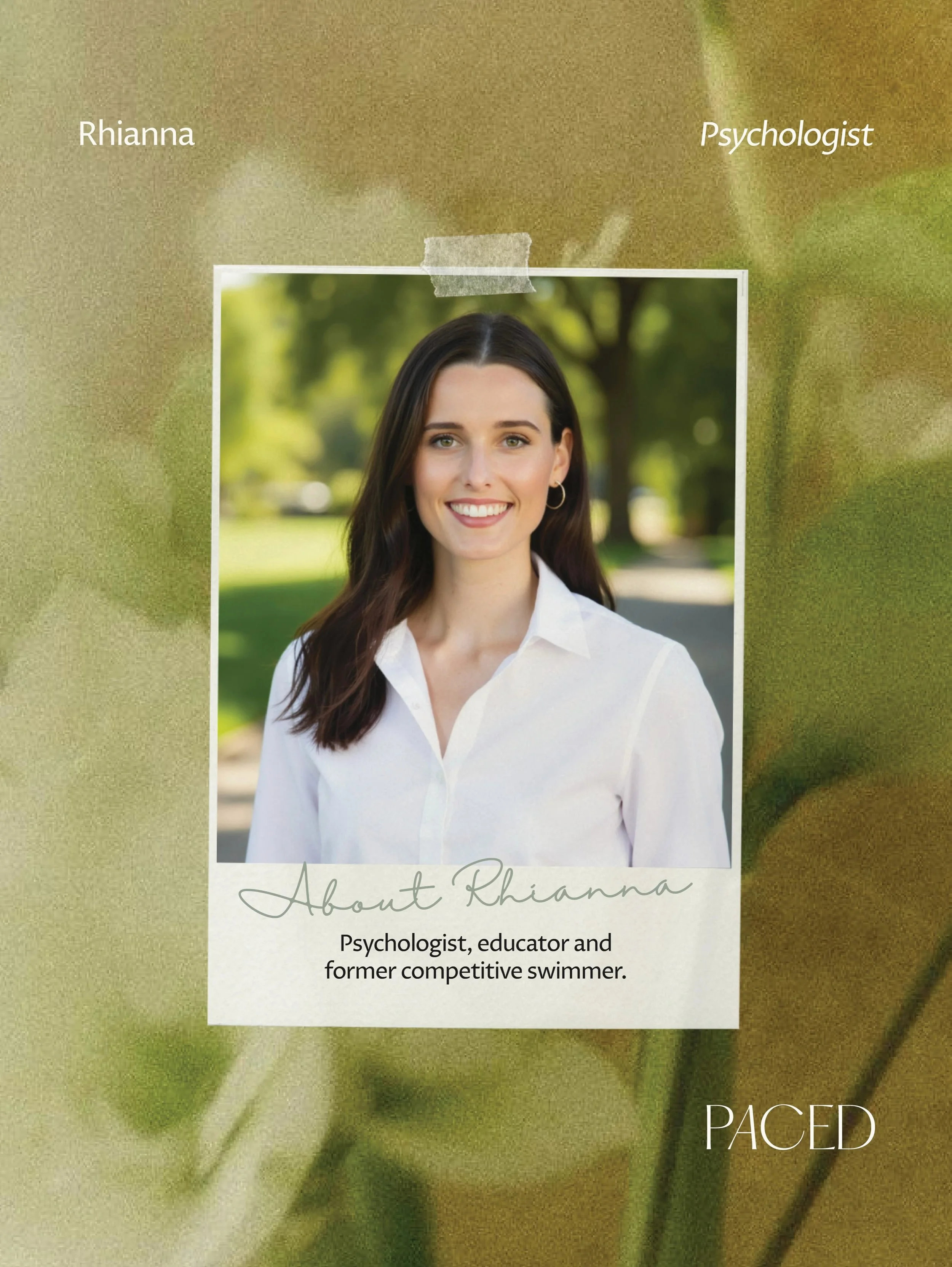 When she isn&rsquo;t supporting clients at Paced, you&rsquo;ll likely find Rhianna teaching psychology to university students ~ or attempting to convince Sebastian that he isn&rsquo;t the one running her telehealth appointments.

Her recently adopted