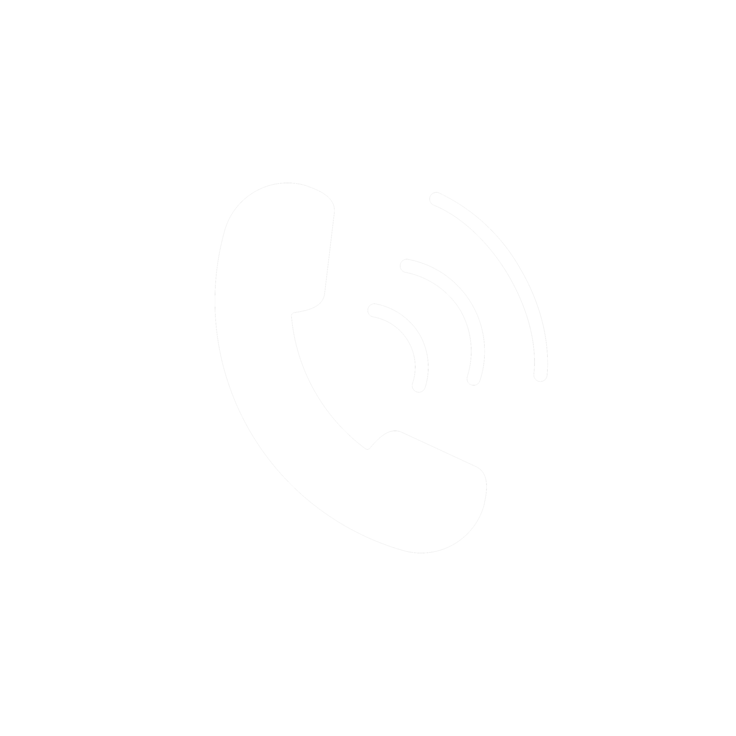 Black and white icon of a hand holding a smartphone with curved lines indicating wireless signal, inside a circle on a black background.