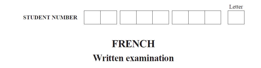 Cover page of the 2021 VCE French Written Examination paper issued by the Victorian Curriculum and Assessment Authority