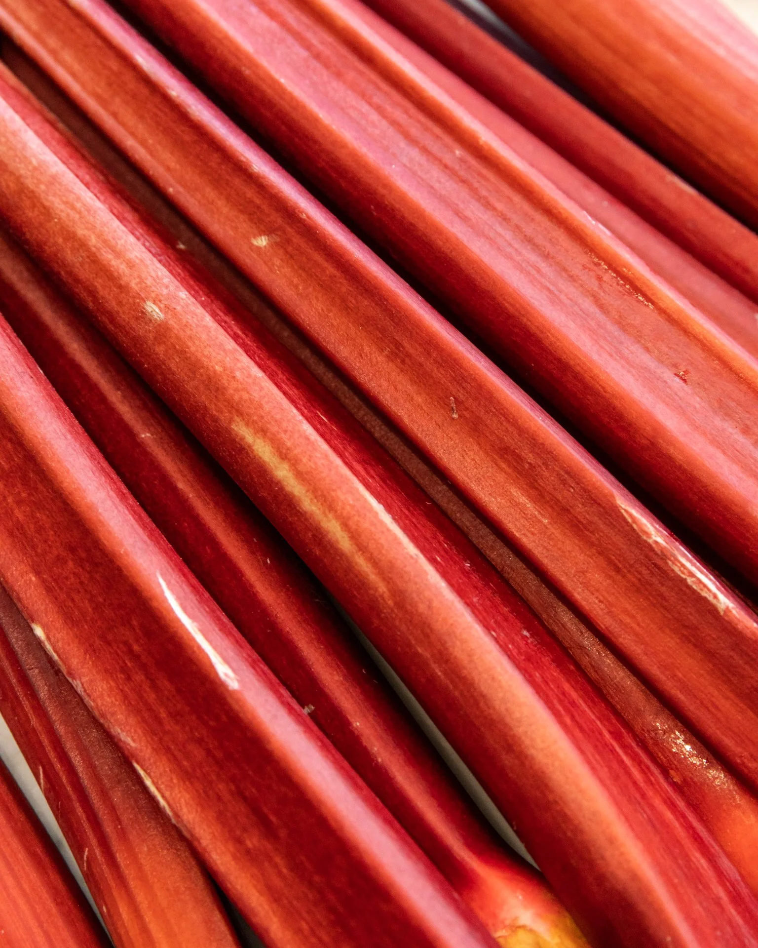 Close-up of red-colored sticks, likely red licorice candy, arranged parallel to each other.