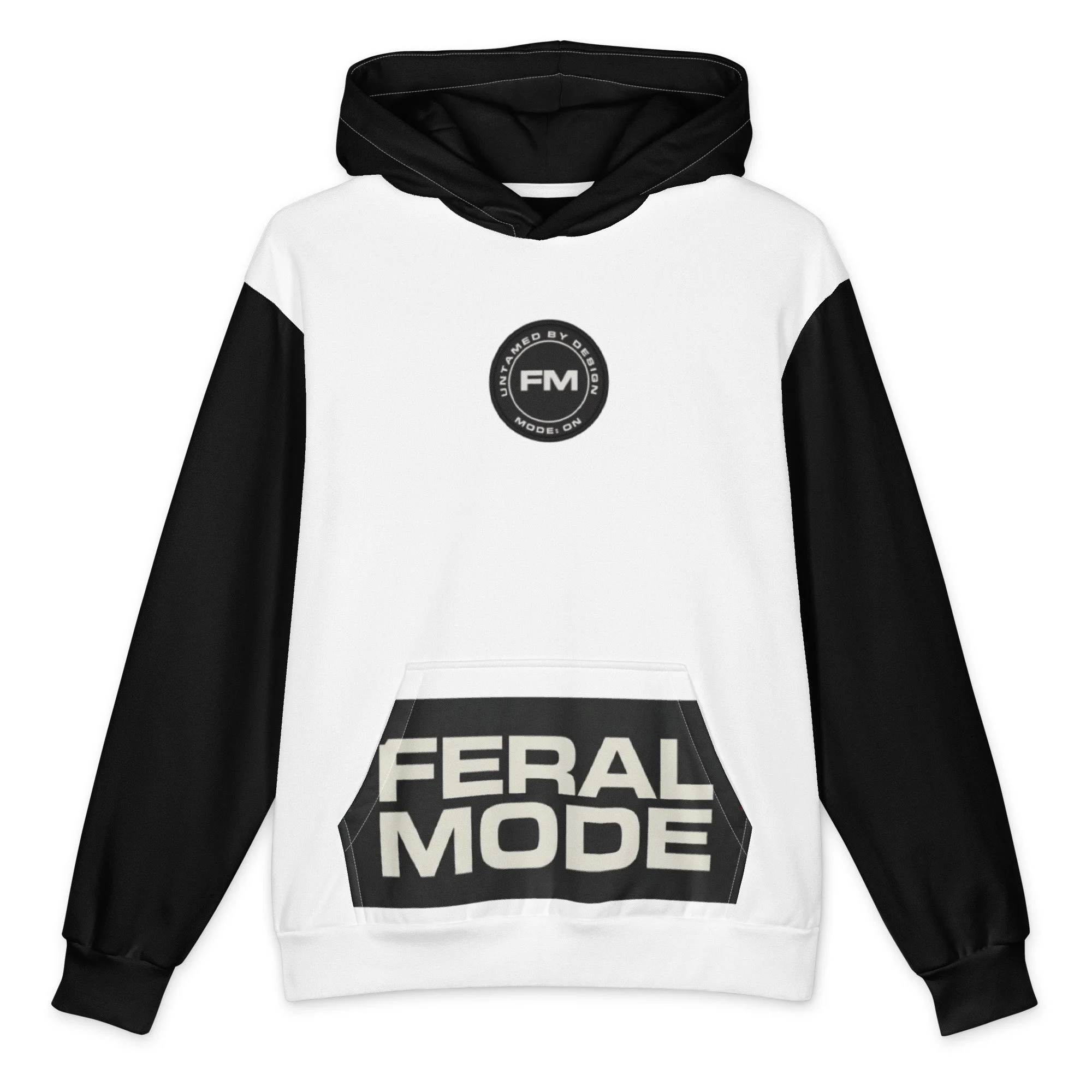 FERAL MODE - White & Black Cotton Hoodie