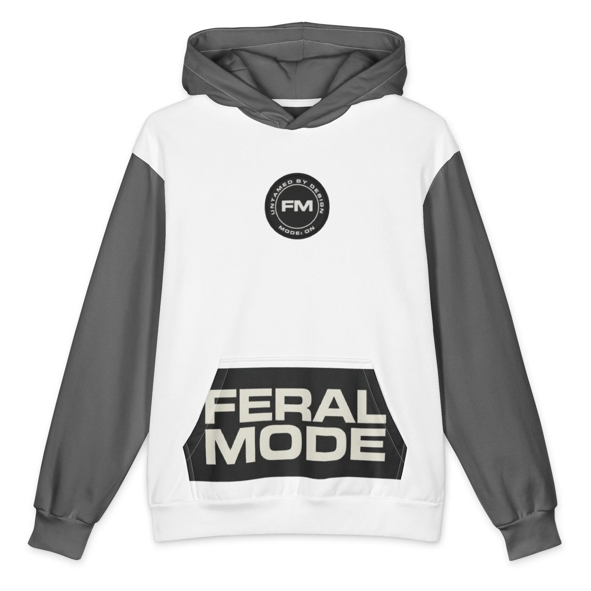 FERAL MODE - White & Gray Cotton Hoodie