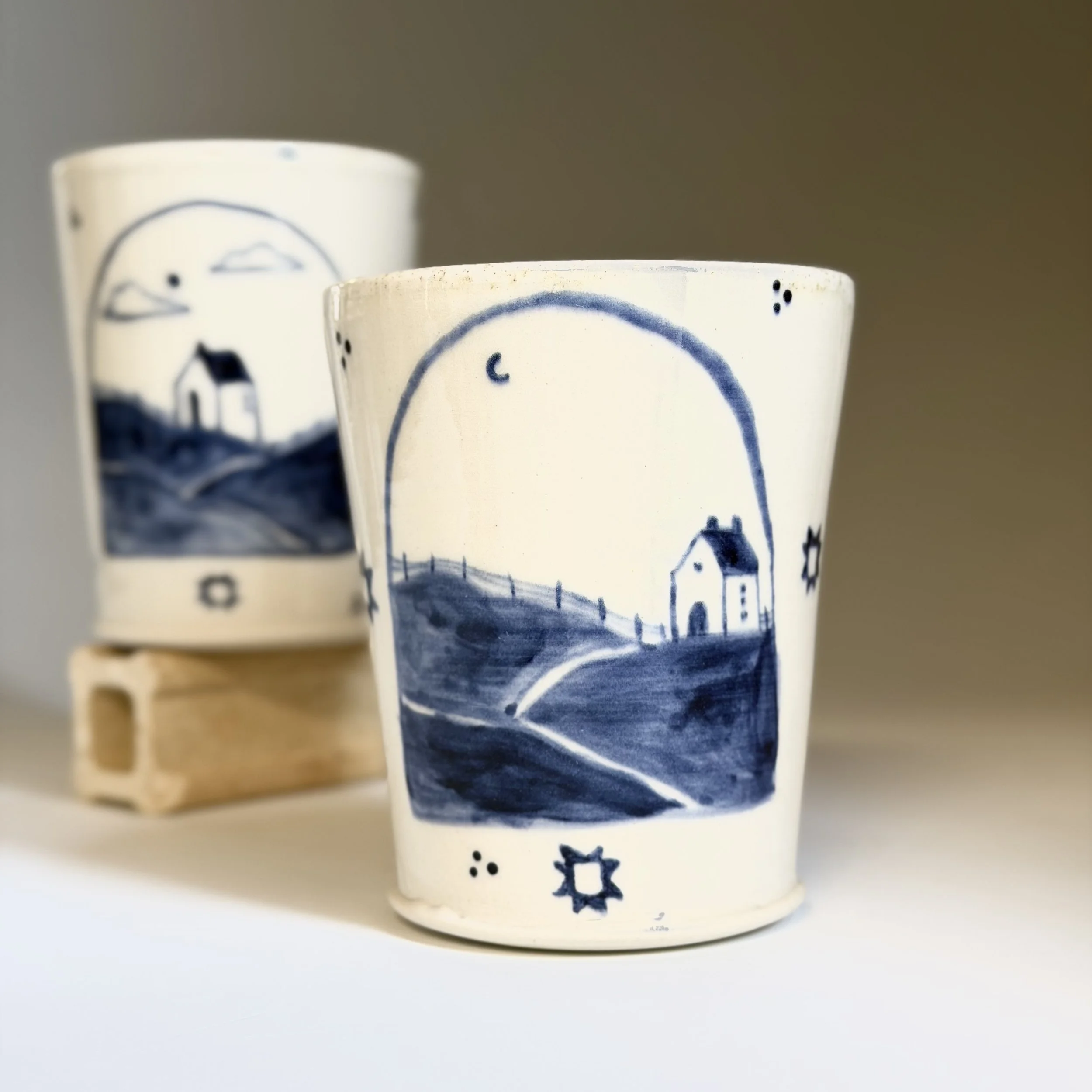 Folk House Scene with Ohio Star Accents Tumbler