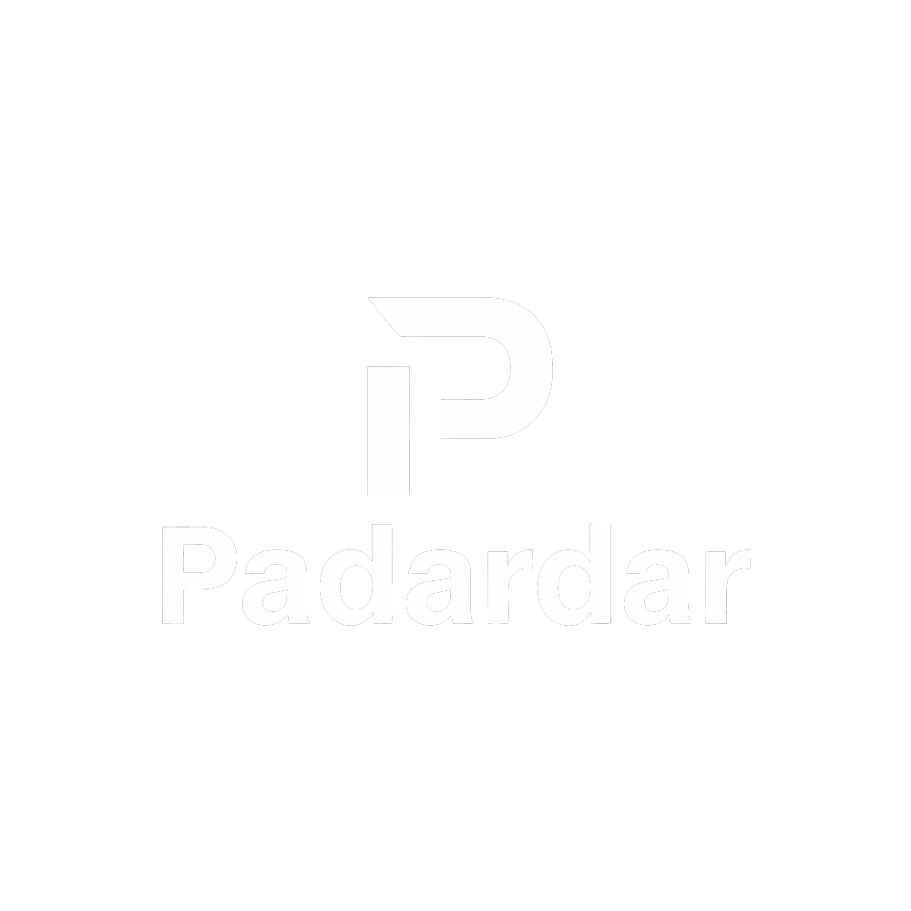 Black background with a white logo consisting of a stylized 'P' and the word 'Padardar' below it.