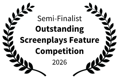 Award certificate for semi-finalist in Outstanding Screenplays Feature Competition, 2026, with a black laurel wreath design.